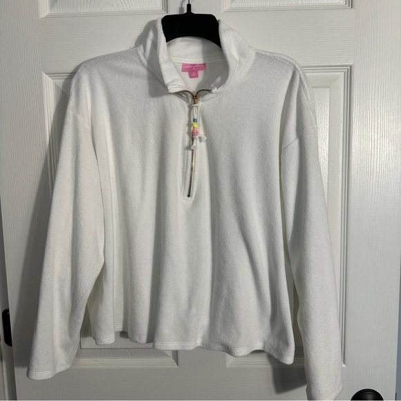 Stoney Clover for Target sz 1X white terrycloth crop sweater, 1/4 zip - Picture 1 of 9